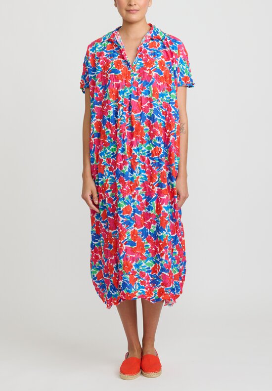 Daniela Gregis Washed Cotton Abito ''Rossella'' Dress in White, Pink & Blue Flowers	