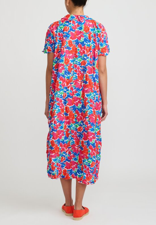 Daniela Gregis Washed Cotton Abito ''Rossella'' Dress in White, Pink & Blue Flowers	