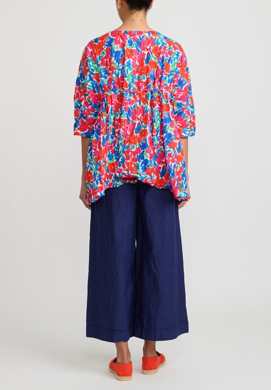 Daniela Gregis Washed Cotton ''Newpride'' Rossella Top in Red and Blue Floral	