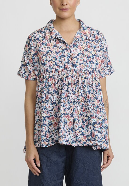 Daniela Gregis Washed Cotton Aria Rosella Top in White, Pink and Blue