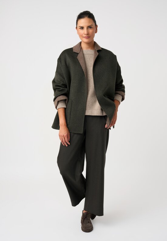 Daniela Gregis Gladiolo Double-Face Cashmere Jacket in Moss Dark Green & Brown	