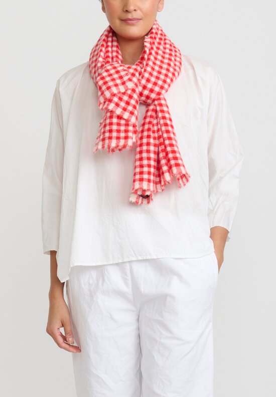 Daniela Gregis Washed Cashmere Checkered Scialle Shawl in Red & White	