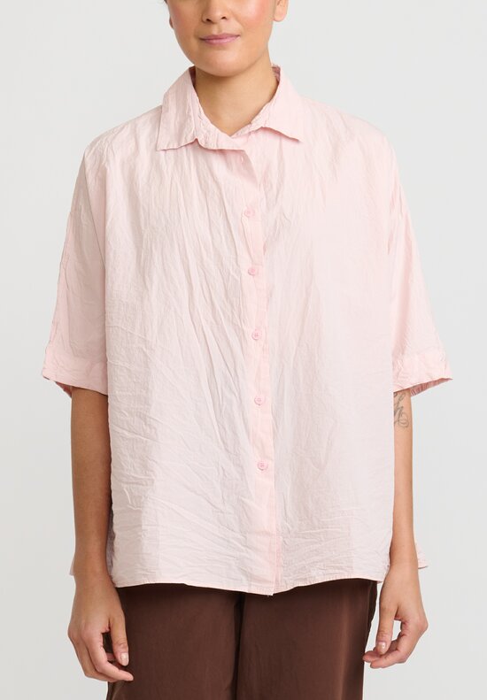 Casey Casey Light Paper Cotton Short Sleeve ''Waga'' Shirt in Pink	