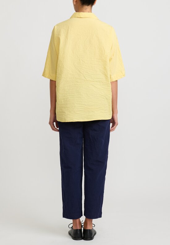 Casey Casey Light Paper Cotton Short Sleeve ''Waga'' Shirt in Butter Yellow	