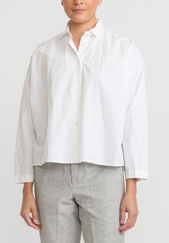 Bergfabel Washed Cotton Poplin Short Overshirt in White	