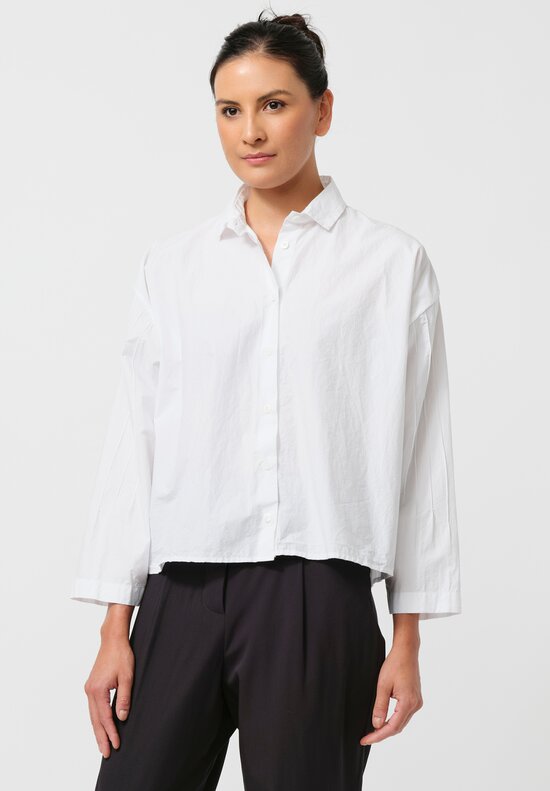 Bergfabel Washed Cotton Poplin Short Overshirt in White	