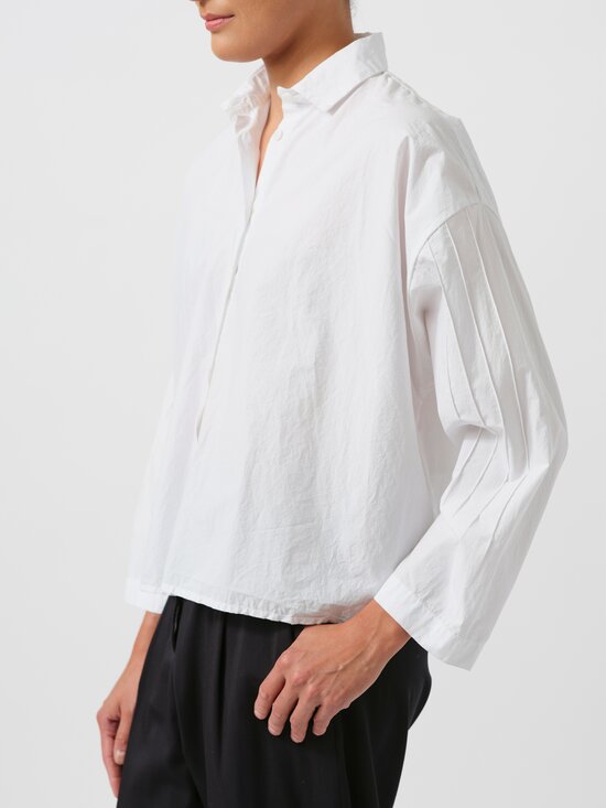 Bergfabel Washed Cotton Poplin Short Overshirt in White	