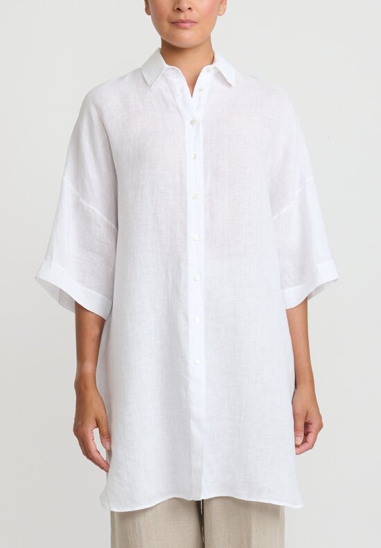Antonelli Linen Long Daffodils Shirt in White