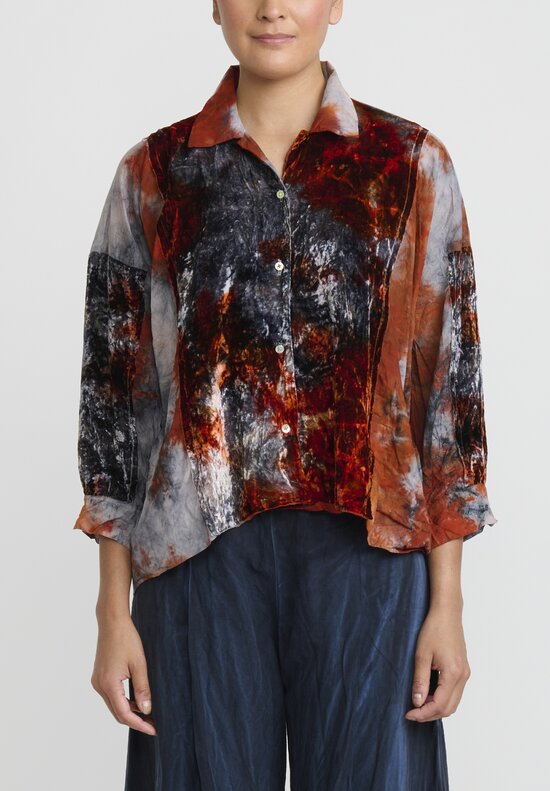 Gilda Midani Pattern Dyed Velvet Cupula Shirt in Steel Planet