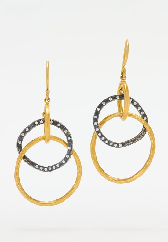 Lika Behar 24k, Oxidized Silver & Diamonds Triple Circle Kelly Earrings	