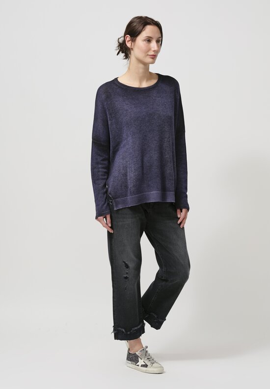 Avant Toi Cashmere Hand-Painted Barchetta Sweater in Nero Prune Grey