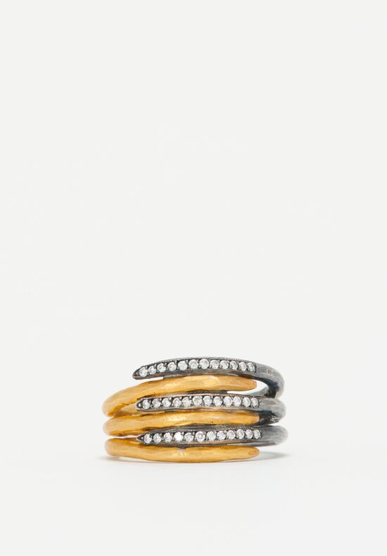 Lika Behar 24k, Oxidized Silver and Diamond 6 Band Zebra Ring 0.22ct