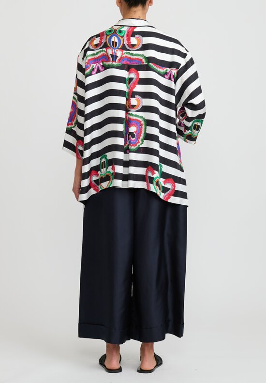 Rianna + Nina Washed Silk Greek ''Kathi'' Shirt in Rokoko Black Stripes	