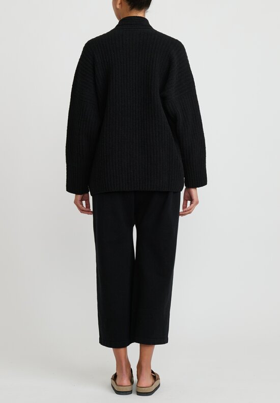Lauren Manoogian Cotton Rib Knit, Tie Cardgian in Black	