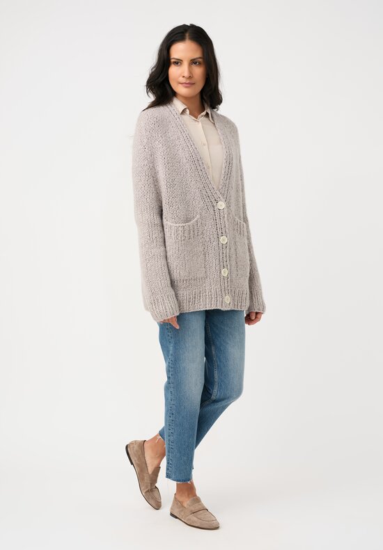 Wommelsdorff Hand-Knit Cashmere & Silk Luna Cardigan in Poivre Pepper Grey