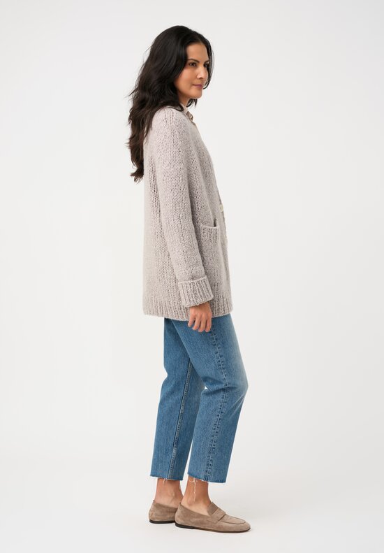 Wommelsdorff Hand-Knit Cashmere & Silk Luna Cardigan in Poivre Pepper Grey