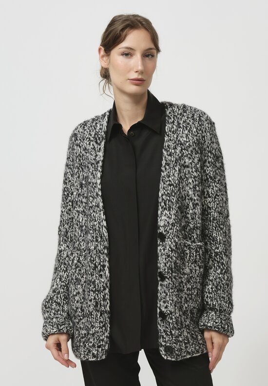 Wommelsdorff Hand Knit Luna Cashmere Silk Button Cardigan in Panda Black & White	