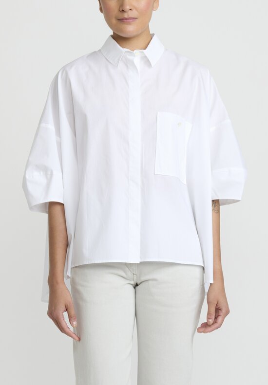 Rundholz Cotton Oversized A-Line Cropped Shirt in White	