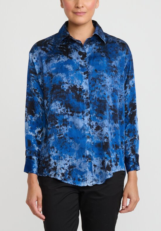 Avant Toi Silk Camouflage Shirt in Midnight Blue