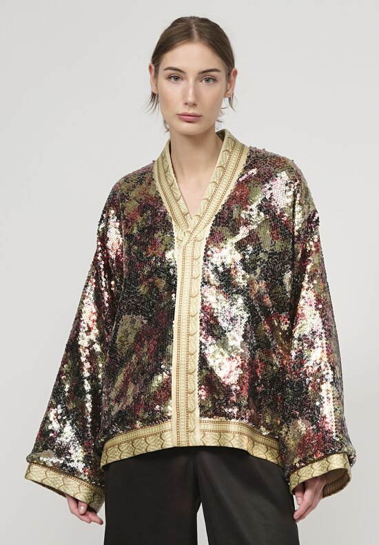 Rianna + Nina One-of-a-Kind Reversible Sequin Bomber Jacket in Cream Multi	