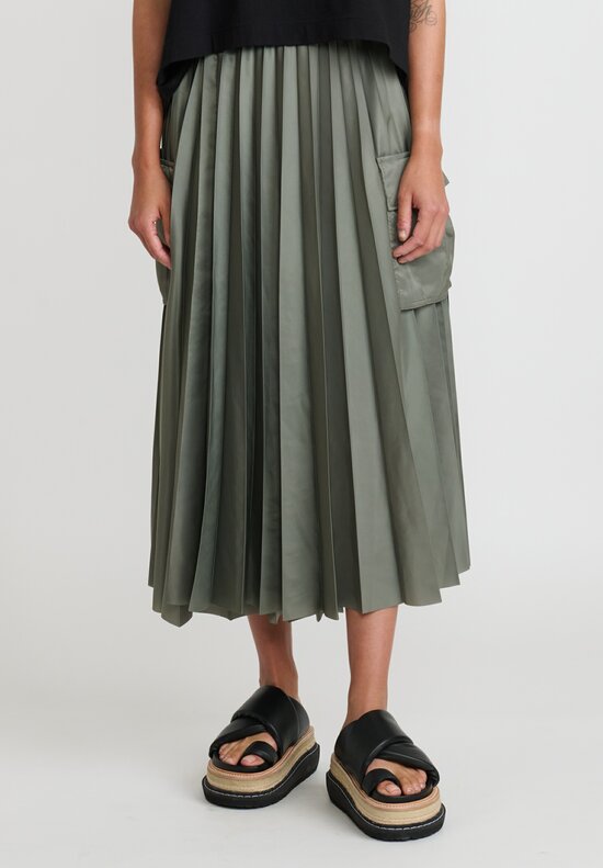 Sacai Pleated Wrap Skirt in Khaki Green	