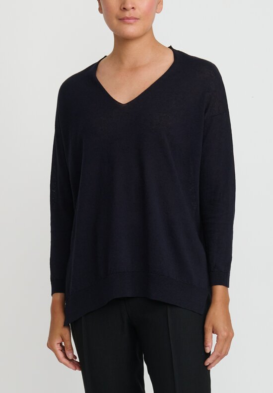 Antonelli Linen & Cotton Gates V-Neck Sweater in Black