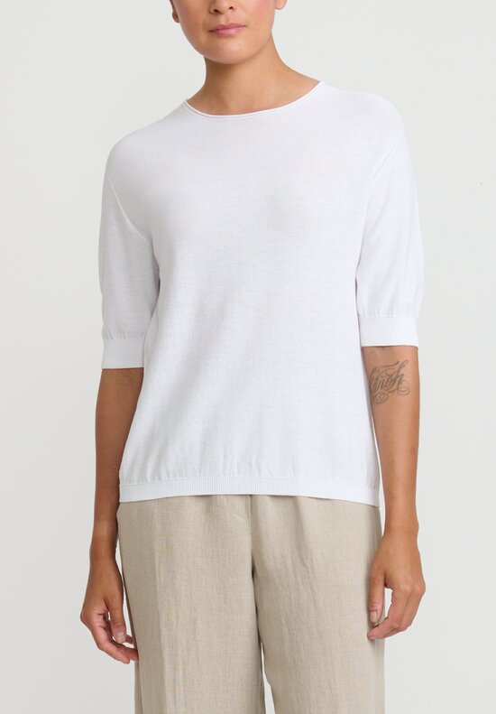 Antonelli Cotton Short Sleeve Platone Sweater in White
