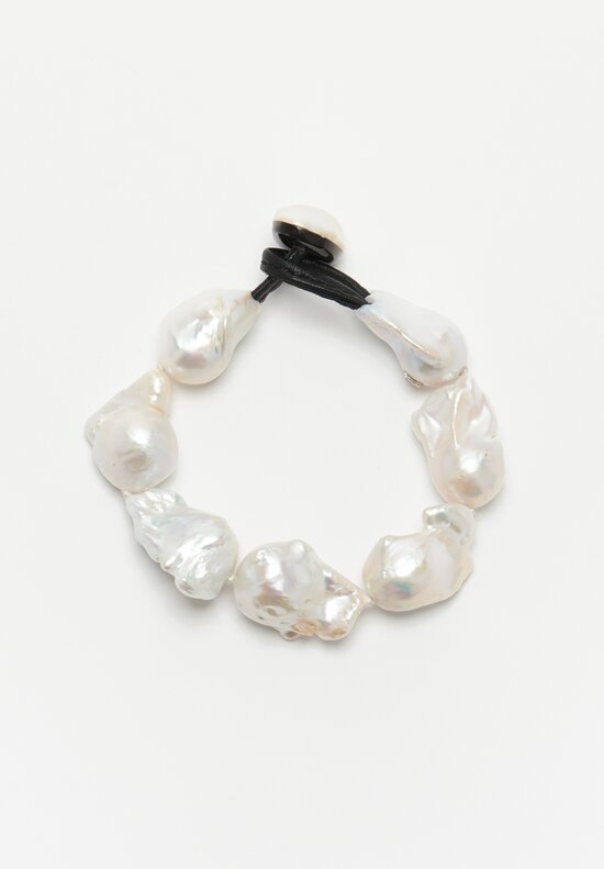 Monies Baroque Pearl, Horn and Leather Bracelet 9.5 in	