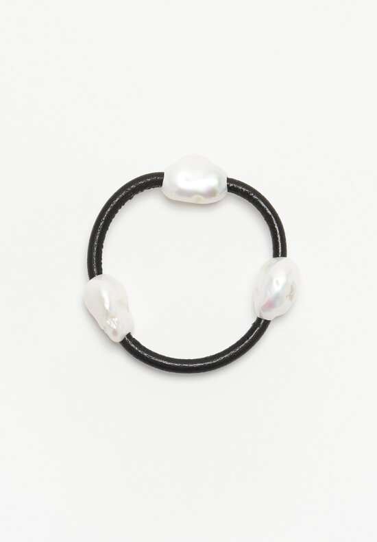 Monies Baroque Pearl and Leather Bangle Bracelet White	