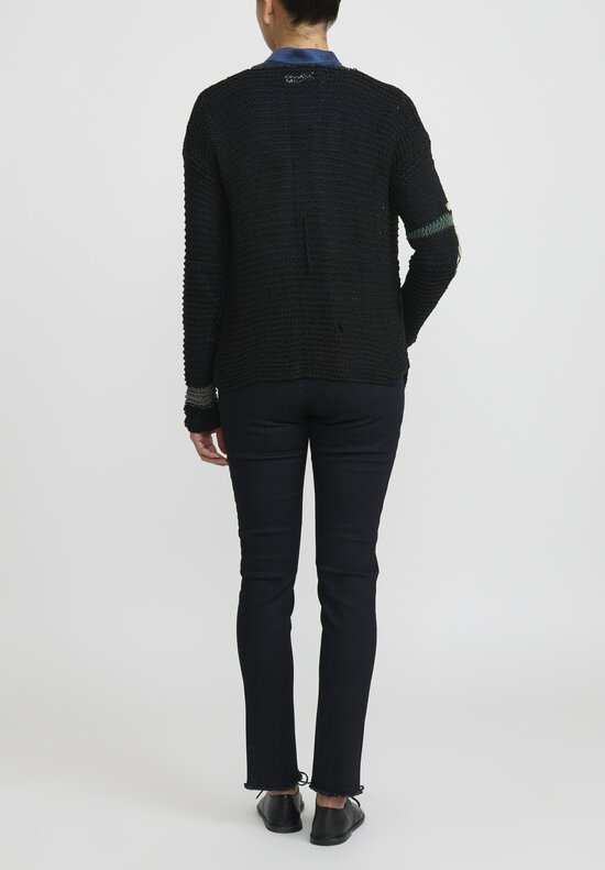 Umit Unal Hand-Knit Cotton Looseweave Cardigan in Black