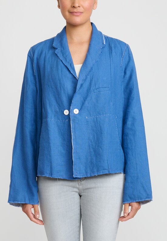 Umit Unal Linen Oversized Notched Lapel Jacket in Indigo Blue