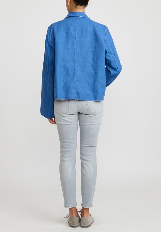 Umit Unal Linen Oversized Notched Lapel Jacket in Indigo Blue