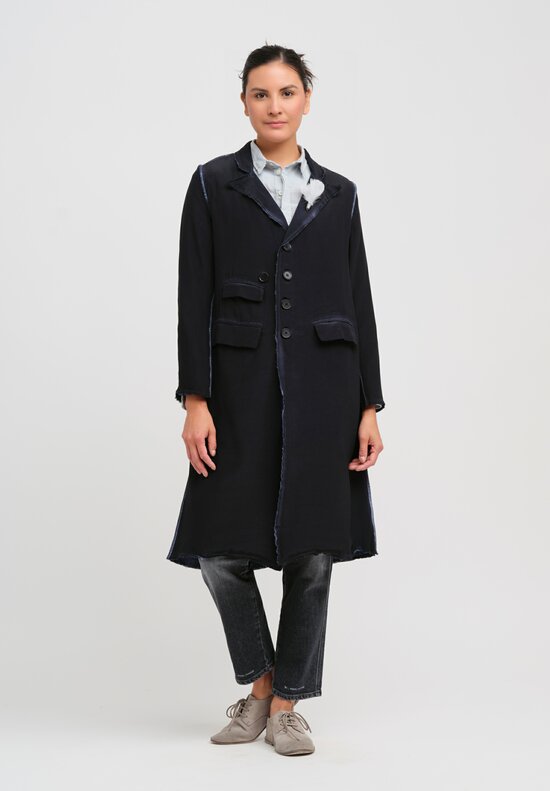 Umit Unal Silk Long Jacket with Feather in Navy Blue	