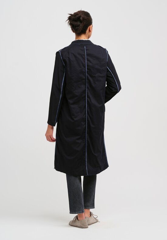 Umit Unal Silk Long Jacket with Feather in Navy Blue	