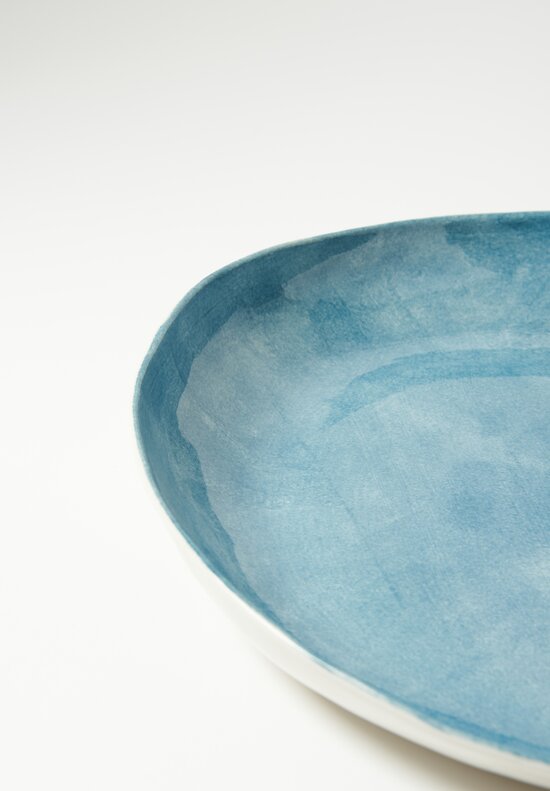 Stamperia Bertozzi Handmade Porcelain Solid Interior Shallow Serving Bowl Azzurro Blue	