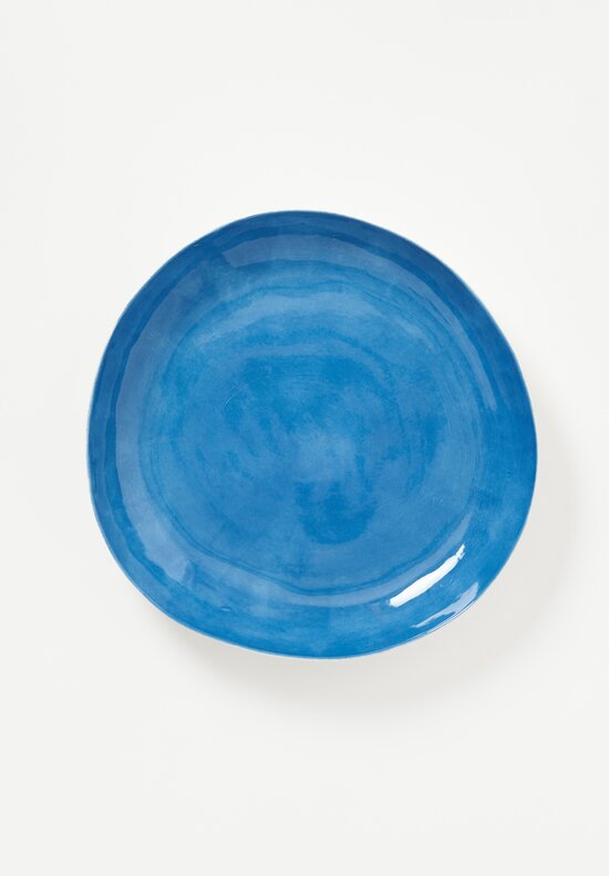 Stamperia Bertozzi Handmade Porcelain Solid Interior Shallow Serving Bowl Indaco Blue	