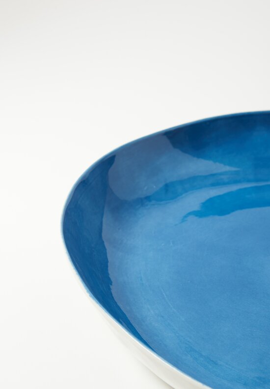 Stamperia Bertozzi Handmade Porcelain Solid Interior Shallow Serving Bowl Indaco Blue	