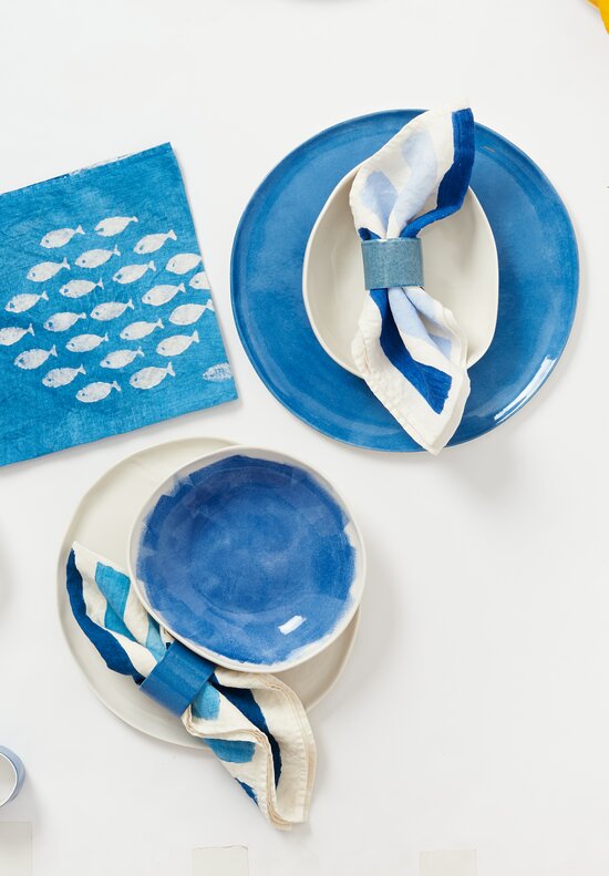 Stamperia Bertozzi Handmade Porcelain Napkin Ring Azzurro Blue	