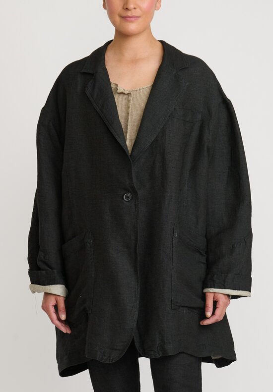 Rundholz Linen/Silk Oversized Menswear Jacket in Black	