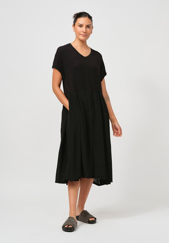 Rundholz Pleated T-Shirt Dress in Black	