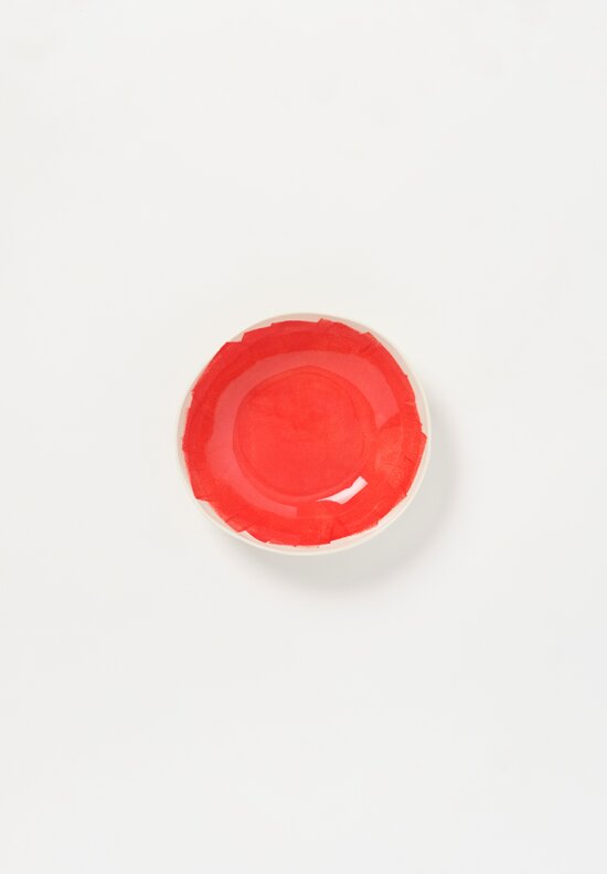 Stamperia Bertozzi Handmade Porcelain Brush Interior Shallow Bowl Rosso Red	