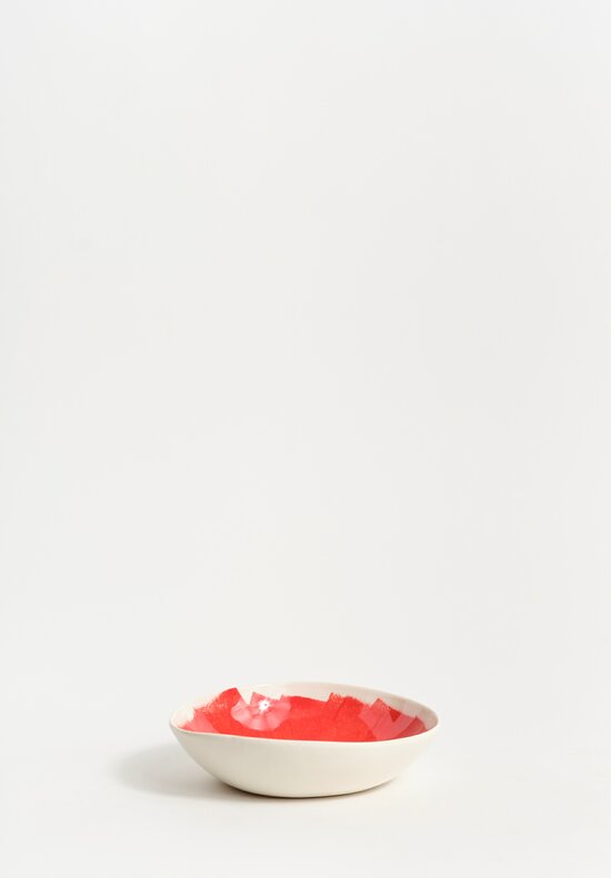 Stamperia Bertozzi Handmade Porcelain Brush Interior Shallow Bowl Rosso Red	