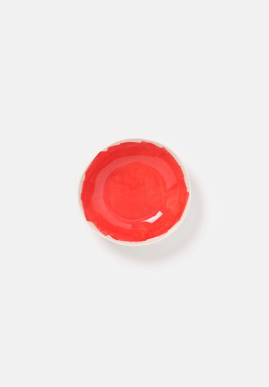 Stamperia Bertozzi Handmade Porcelain Brush Interior Shallow Bowl Rosso Red	
