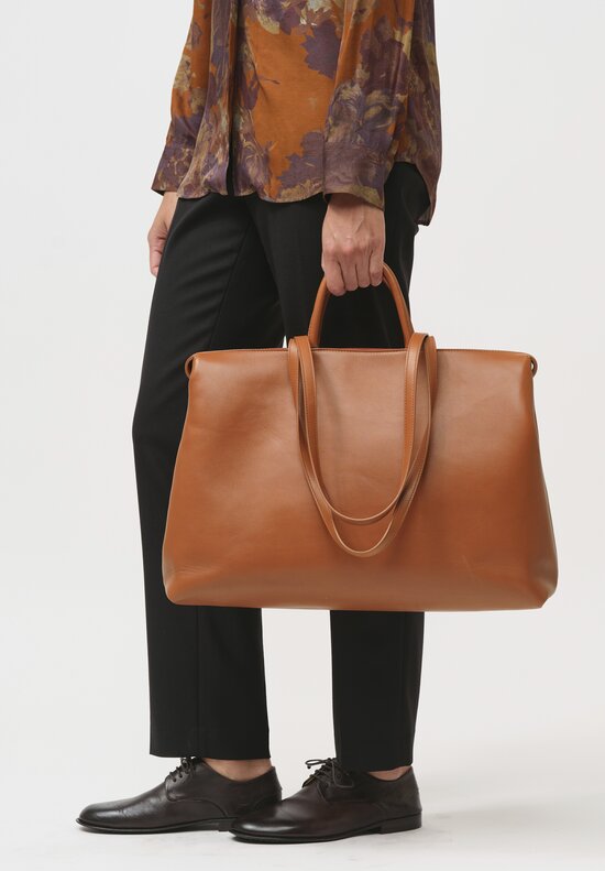Marsell Wide Leather Orizzontale Tote Bag Cork Brown	