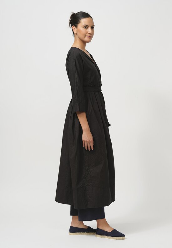 Daniela Gregis Washed Cotton Cappotto Torte Manica Coat Dress in Nero Black	