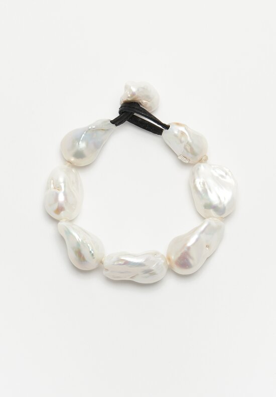Monies Baroque Pearl, Horn and Leather Bracelet	