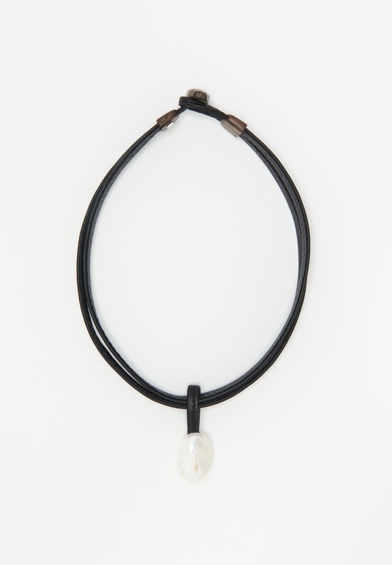 Monies Baroque Pearl, Leather and Ebony Necklace	
