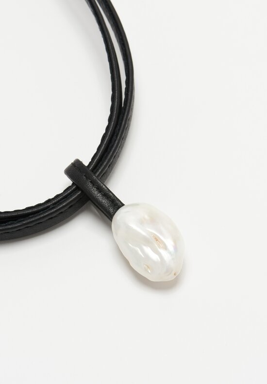 Monies Baroque Pearl, Leather and Ebony Necklace	
