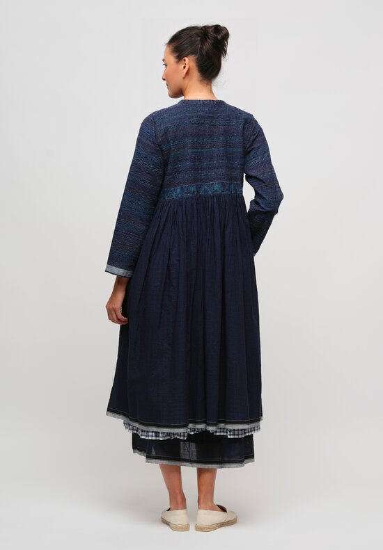 Injiri Cotton Embroidered Core Coat Dress in Black & Blue	