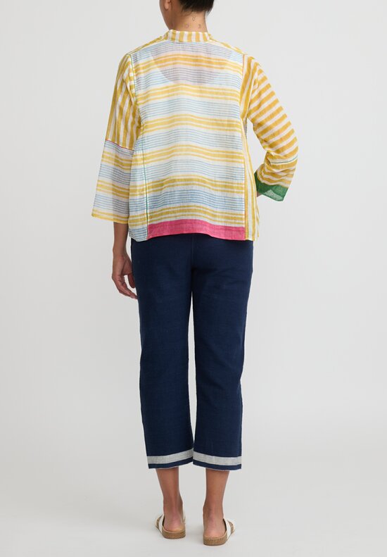 Injiri Cotton Lightweight Rasa Jacket in Yellow & White Stripe